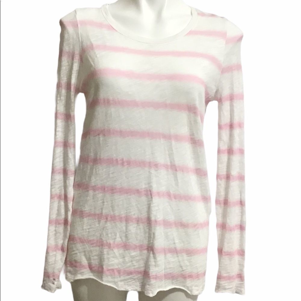 ATM Tye-Dye Pink & White Stripe Distressed T-Shirt